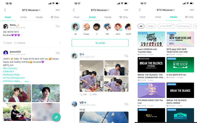 Mobilna aplikacija Weverse nudi pogovor s člani skupine, vpogled v njihov vsakdan in cel kup zanimivih vsebin za učenje korejščine.